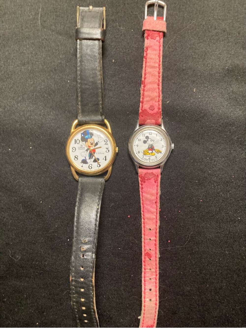 Mickey Mouse Character Wristwatch Pair - Black & Pink Straps